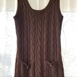 Brown Cable Sweater Dress with buttons
